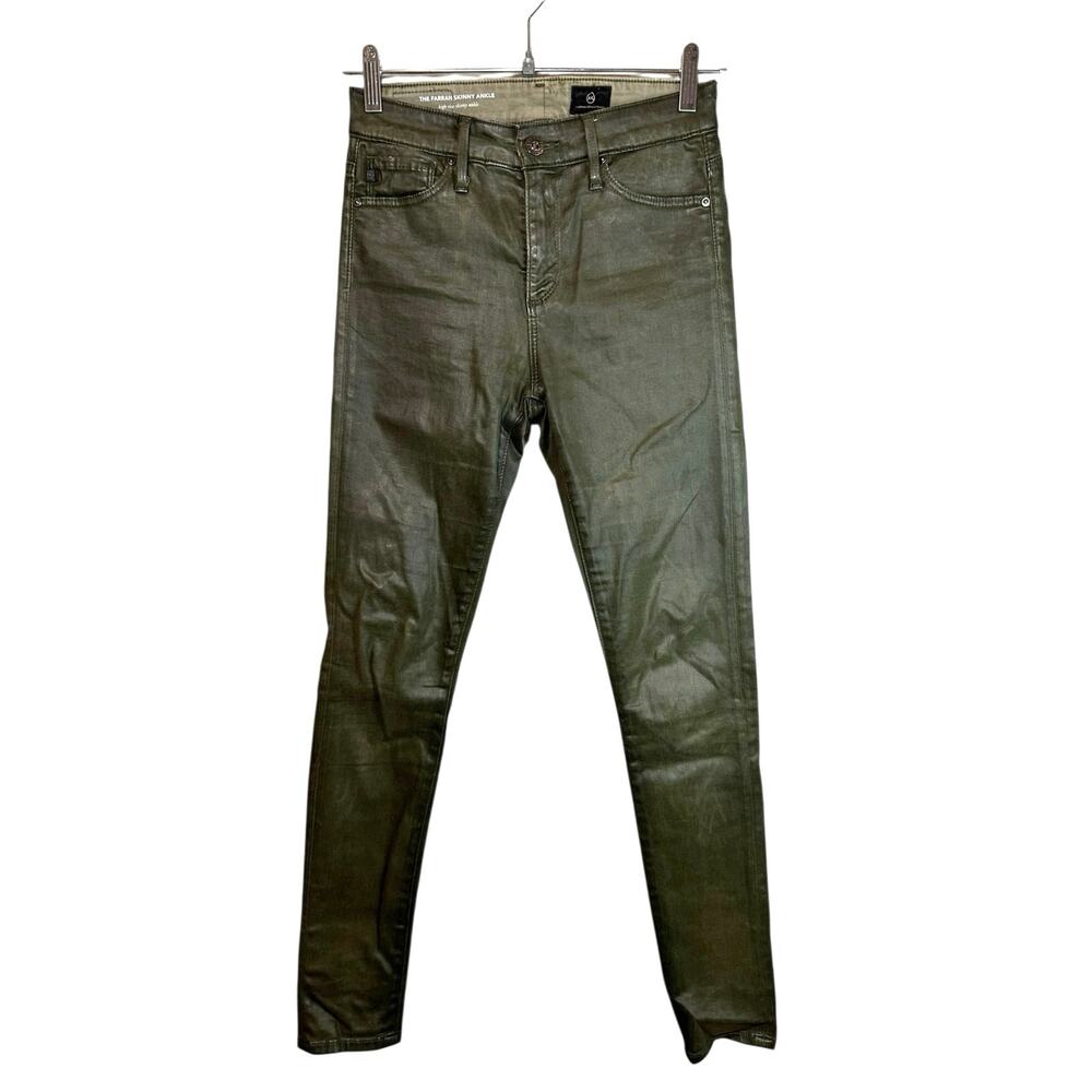 Adriano Goldschmied Farrah Faux Leather Skinny Ankle Coated Jeans Green 24R USA